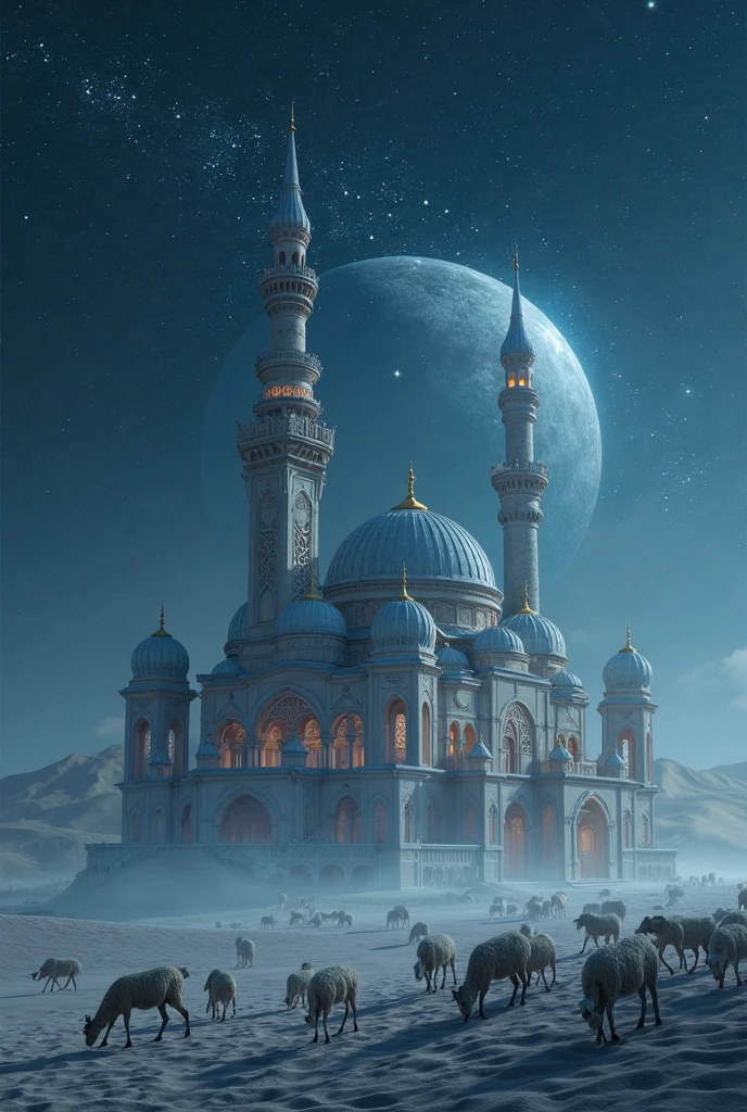 there is a large futuristic masterpiece Arabian castle in Quranic art style in the middle of a futuristic city with a moon, in fantasy sci - fi city, sci-fi fantasy wallpaper, masterpiece concept art cityscape, epic Arabic calligraphy art sci fi illustration, huge futuristic islamic design, fantasy scifi, with masterpiece Quranic art desktop wallpaper, fantasy art city background, in front of a fantasy city, fantasy city, in a castle on an alien planet with masterpiece Calligraphy, diagonal composition