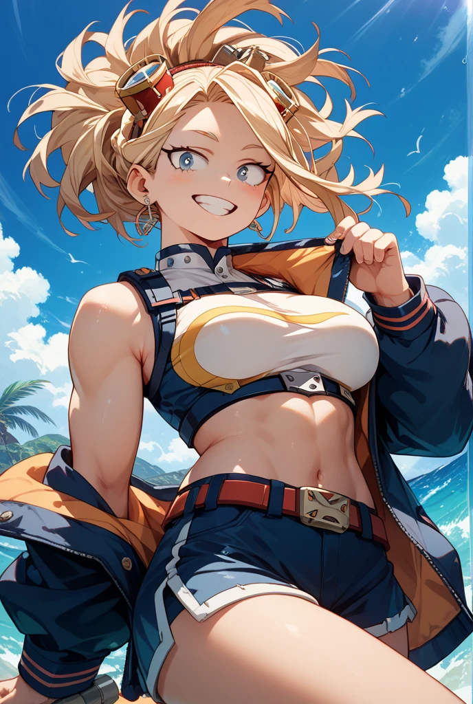 (anime style),masterpiece, best quality, extremely detailed,16Year old,tanned skin,dark skin, Beautiful body,glamour breasts,bouncing_breasts,BREAK,multicolored colorful blonde hair,short hair,hair slicked back,BREAK,black eyes,happy smile,open mouth,eyes widen,happiness
smile face,detailed lips,open legs,BREAK,cotton black big ribbon,BREAK,yellow hanging bikini,break,head tilt,aggressive approach,beach side,ride on cycle,
