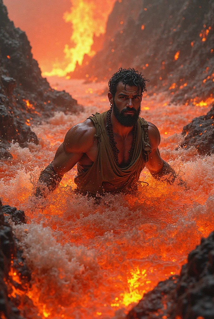 A photo of Oberyn at a private beach party, surrounded by bonfires, music, and revelers,Game of Thrones TV series,Oberyn is a tall man with black hair and a beard, famously portrayed by Pedro Pascal