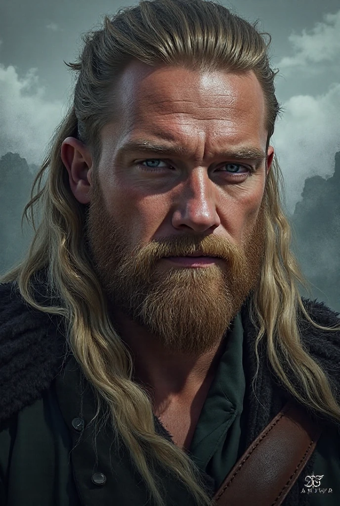 Thor with a beard,Big beard, full beard, hanging beard, massive beard, warrior beard style , (Triskele Beard Bead), viking beard, Norse mythology,gothic style,volumetric lights
