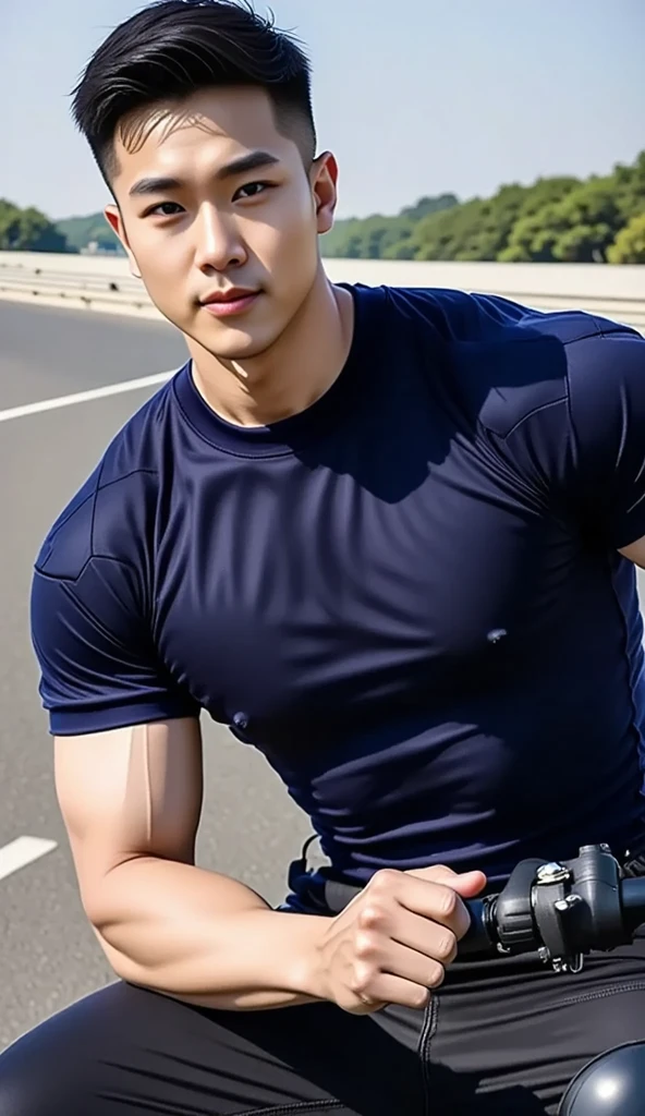 solo , 1man , thai man , blue shirt , black jeans , happy face