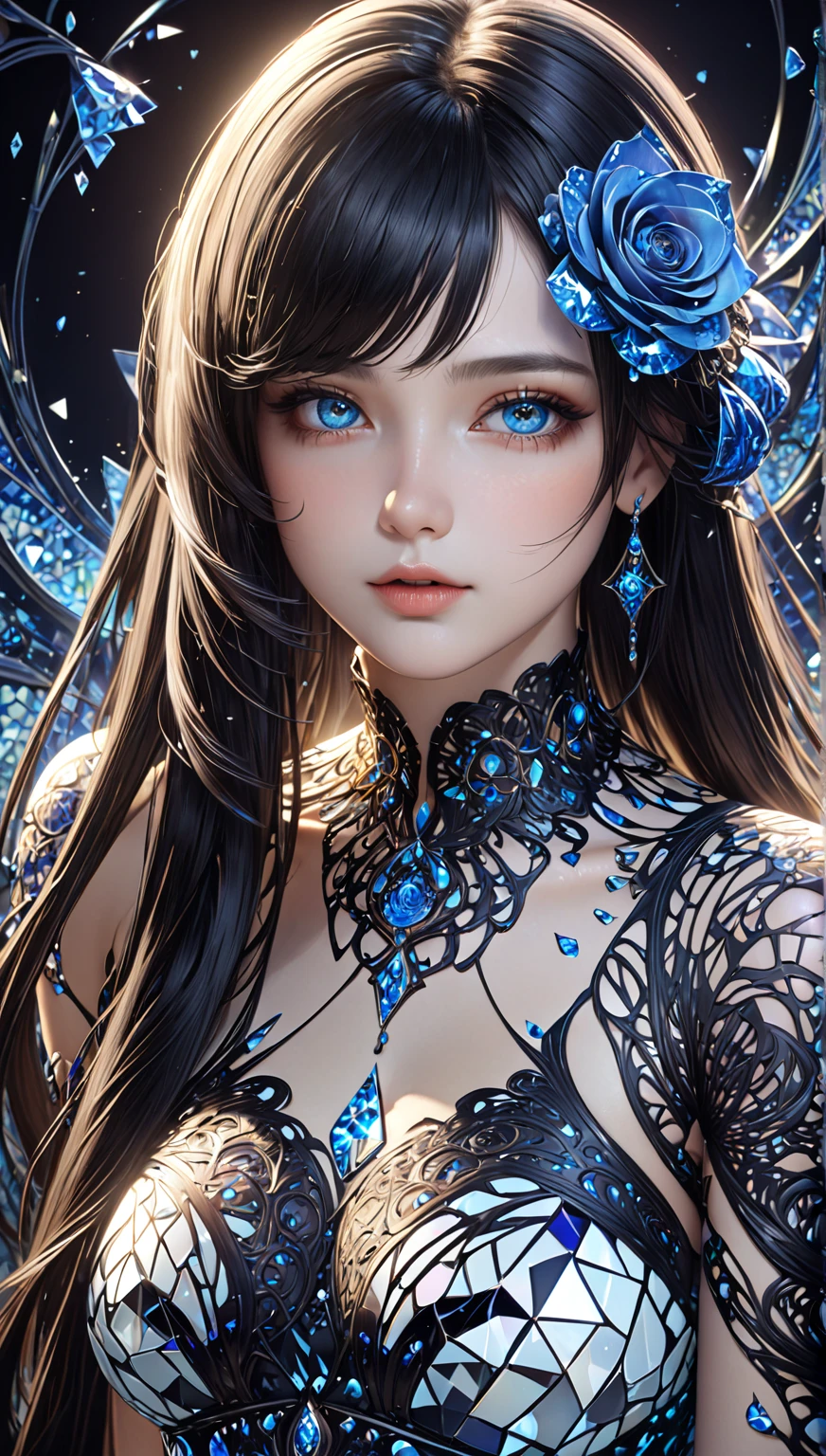 (tmasterpiece,top Quority,best qualtiy,offcial art,Beauty and aesthetics:1.2),(1girl),Extremely detailed,(s fractal art:1.3),extremely colorful,Most detailed,light blues