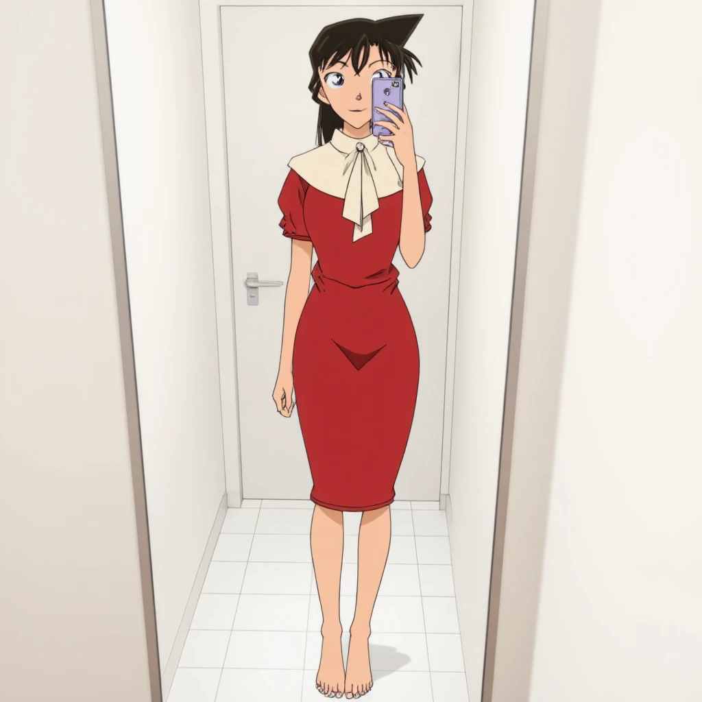 1girl, solo, :o .EPTakeuchiNaokoStyle, 1990s \(style\), anime screencap, retro artstyle, anime coloring, traditional media, jadechan, lolicon, short black hair, nude body, small breasts, pussy, full body view, shy, standing, outdoor,