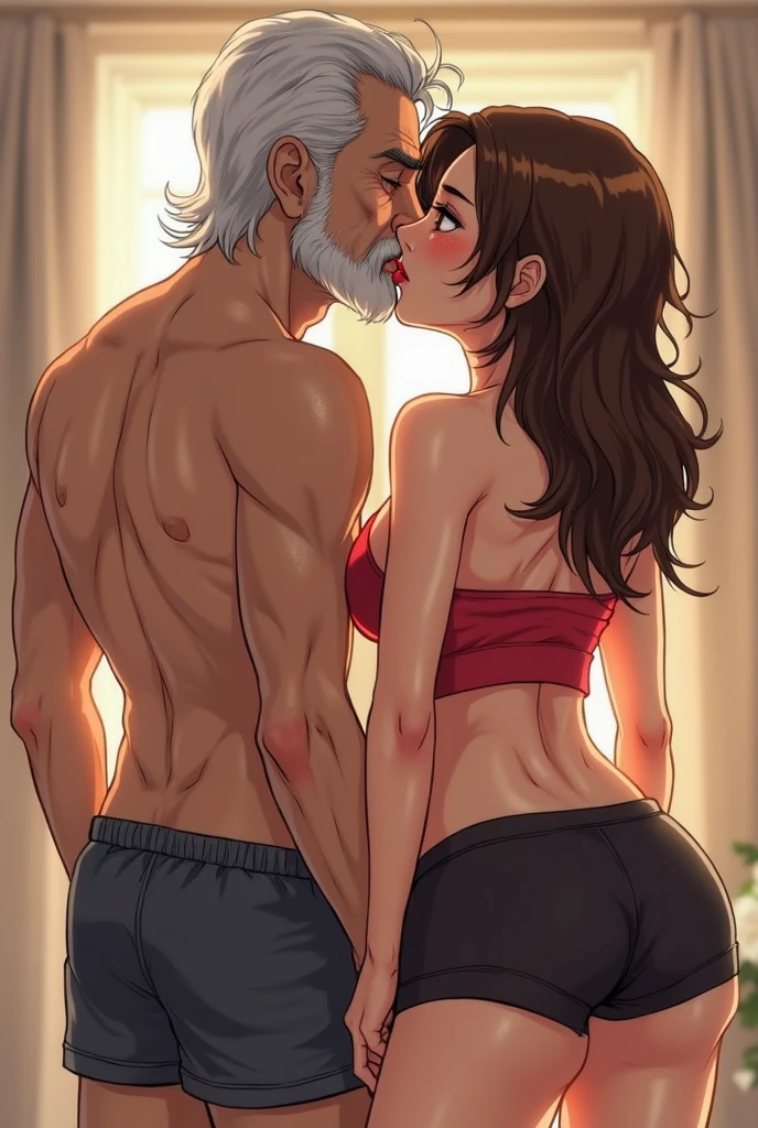 Reinhardt one old man giant race and D.va one young girl human race, Overwatch, age gap, age difference, giant tall size, old man 70, long beard white, swimsuit, face smile, hairy muscular body, naked, big long penis erect, cumming, he carries his girlfriend strongly with both hands, kissing mouths loves, ass fuck positions, sexy young girl 18, size tiny and slim, face embarrassing blushed, in comfort sitting position for sex, one old man, one young girl, naked, nsfw, on bath.