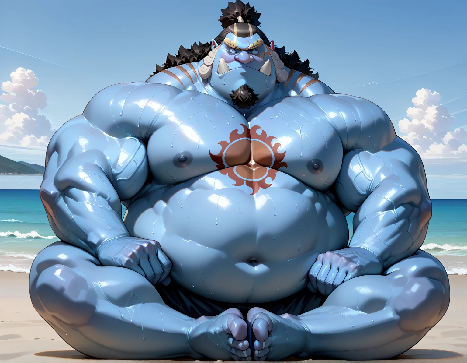 a close up of a man in a red and blue trunks in a river, manly monster tough guy, anthro dragon art, male art, sfw version, male robotic anthro dolphin, muscular character, anthro lizard, colorful muscular eldritch, male robotic anthro dragon, dragon body, muscular characters, inspired by Ryan Barger, anthro art, big belly