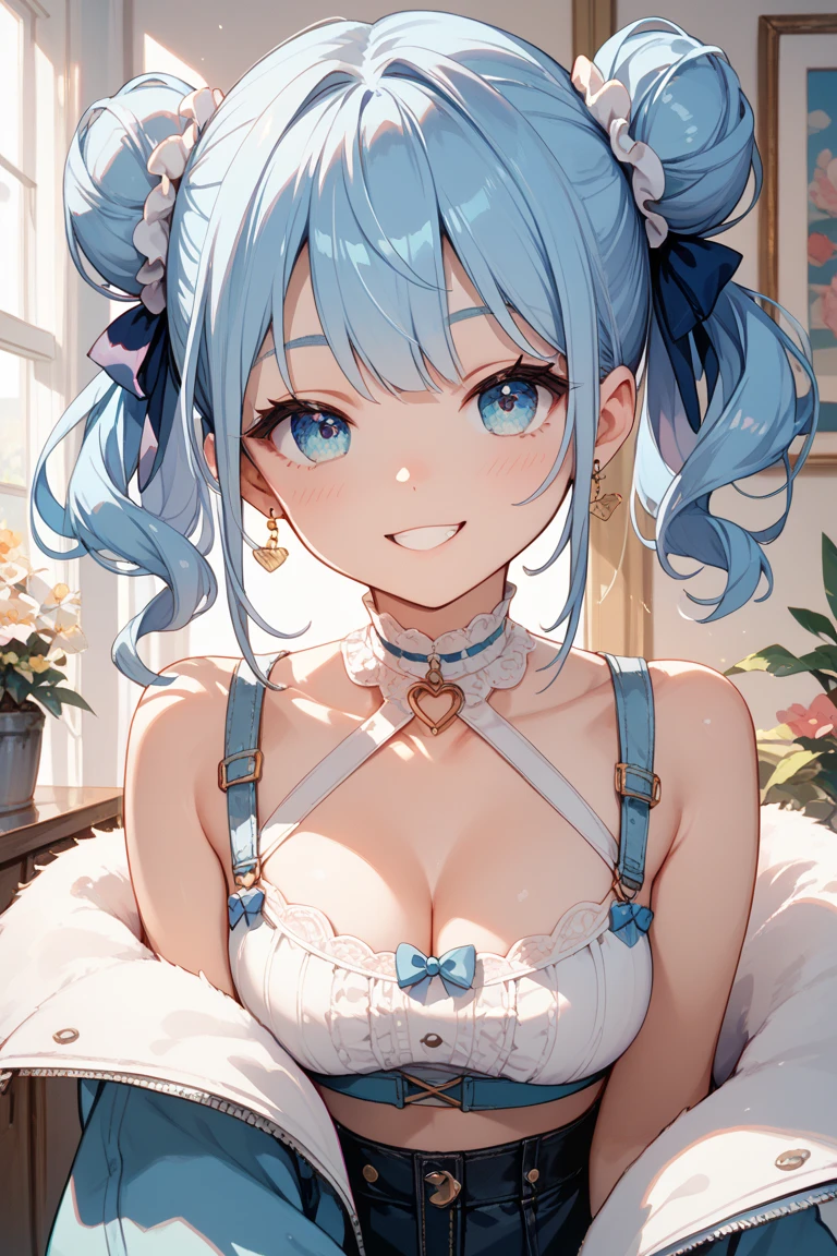 High quality illustrations、masterpiece、Very delicate and beautiful、 1 person、Bob Hair、(whole body:1.5)、A seductive smile、(Big Breasts:1.5)、Cleavage、((maid、maid服))、((lingerie))、Wet Skin、choker、Sky blue hair、Sky blue eyes、(Detailed eyes:1.5、Shining Eyes)、Beautiful Eyes、(masterpiece、Highest quality:1.2)