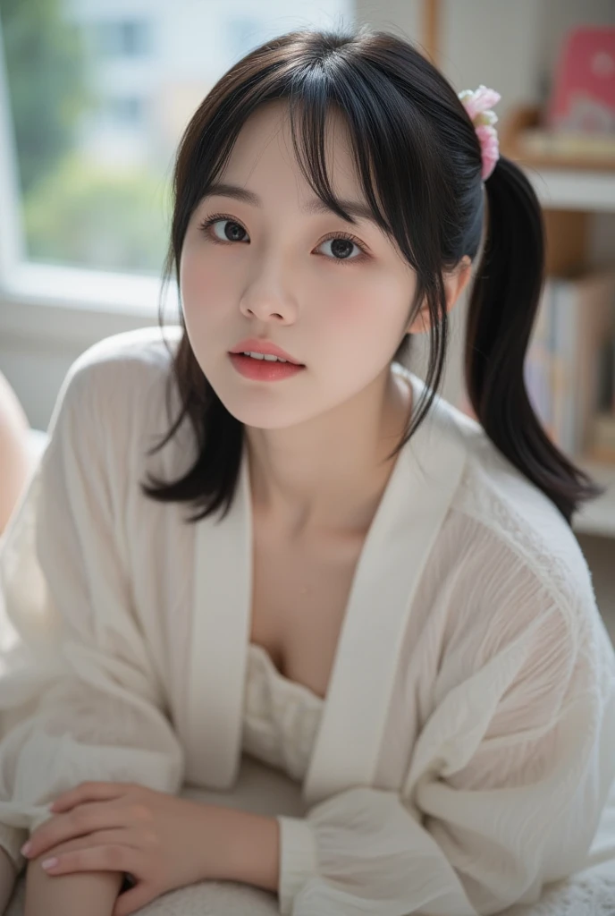 (8K、Highest quality、masterpiece:1.2)、Very detailed、Ultra-high resolution、1 Girl、Beautifully detailed face、(Slim waist) :1.3)、Braided Hair、Beautiful and detailed skin、Skin Texture、Floating Hair、Human whole body、masterpiece, Highest quality, Very detailedな, Film Photography, Very delicate and beautiful ,beautiful girl , Japanese Girls, Small breasts,Close-up face,((No makeup)), ((Night Room))、((Pitch-dark room)), ((look up:1.2 )),