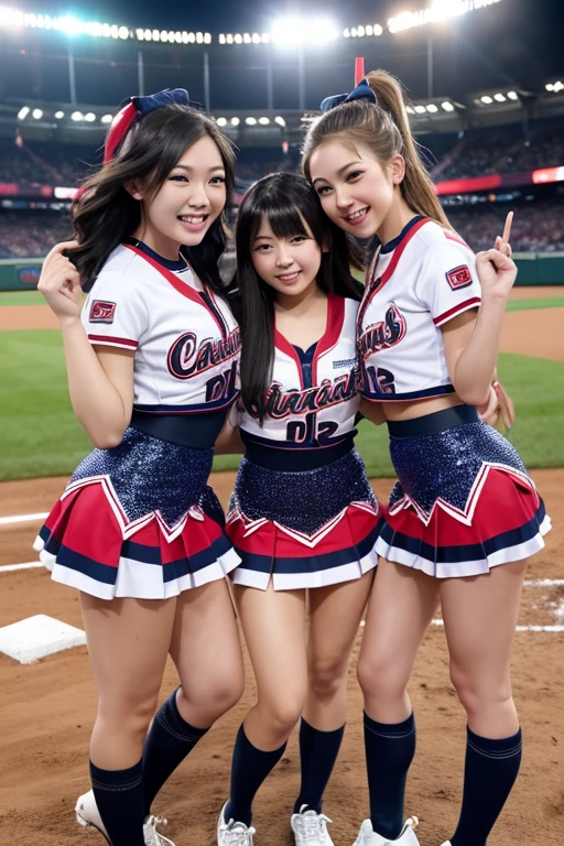 A Korean woman in a cheerleader outfit standing in front of a baseball field, Large Breasts,Tron Angel, Angel themed, TWICE&#39;s Tzuyu, wide angel shot, As seen in ArtGerm, Ilya Kuvshinov and Artgerm, Young One Angel, Beautiful angle, 8k art germany bokeh, Wearing an angel halo, Lovely lady