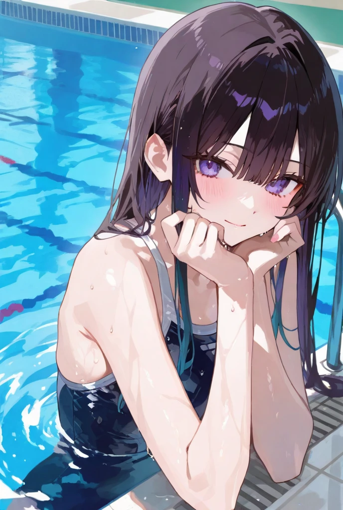 Super high quality by the art god, super detailed, High resolution, Shinkai Makoto style, anime moe art style, best anime 8K konachan wallpaper, pixiv contest winner, perfect anatomy, break,(Please draw a picture of a girl floating in a pool.)full body image,view from above,break, 1 girl, (alone,little woman,lolita, , 13 years old:1.3),All limbs, full finger,relaxation, floating, sleeping on one&#39;s back, androgynous charm, Wet,(very short hair), Wet messy hair, Wet bangs, flat chest, Because I&#39;m slender, small ass, between legs, Small black eyes, beautiful and fine eyes, Well-proportioned iris and pupils, expressive eyes, beautiful detailed lips, High resolutionの詳細な髪, swimsuit, (detailed lighting), (detailed background), on the pool water, in  School pool, break,super dense skin, Best lighting by famous artists, 8K, cute illustration,UHD, rough skin