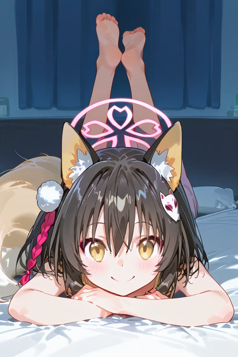 ((masterpiece)), ((best quality)), (ultra-detailed), anime style, on the bed, a cute girl, 1girl, solo, nude00, ((beautiful eyes)), smile, ((open chest)), ((cute nipples)),