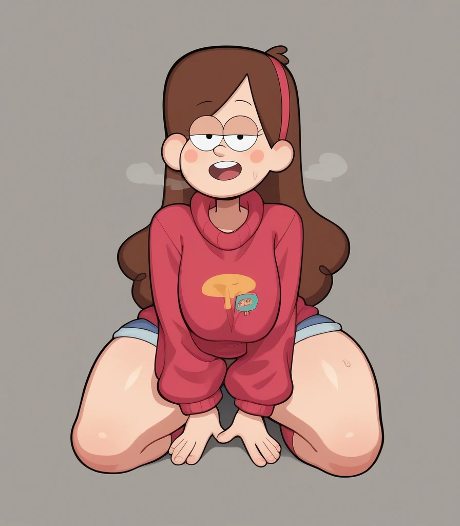 masterpiece, best quality, gretchen, brown hair, twintails, white collar, buckteeeth, large breasts, nsfw, seductive expression, ,nude, nipples, massive breasts, pussy, medium shot, upper body, standing, body focus, blank background, 1 girl, solo, topless, smile, arms up, hands behind head, squatting with spread legs, best quality, sketch, hanging breasts, drooping tits, saggy tits, of small stature, short girl, young, topless, long hair
