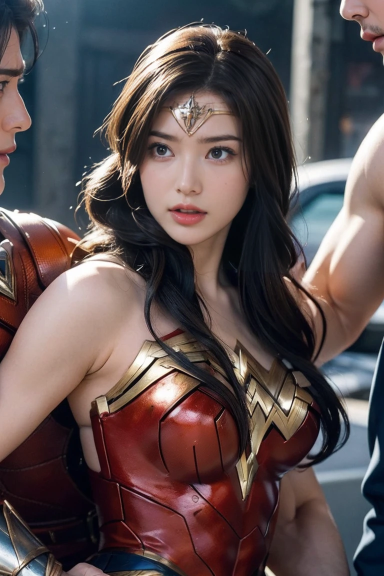 From the back,(cute face、Big eyeasterpiece)、super detailed、(highest quality:1.0)、( (NSFW))、hide、 kneel down, skirt、that woman is wonder woman、perfect wonder woman costume,Mr.々expression、screaming face,open your mouth,Wonder Woman Reluctant、troubled face,Wonder Woman frowning,Wonder Woman with a distressed expression,Wonder Woman with a gasping face,sad face、multiple men、the man on the left、man on right、princess in the middle、fat old man、(clothes get wet)、in a crowded train、being licked by a man,grab your head､Hold down your head,A man grabs my hair,To a man whose hair is pulled strongly by a man,hair licked,a man touches my hair,A man strokes my hair