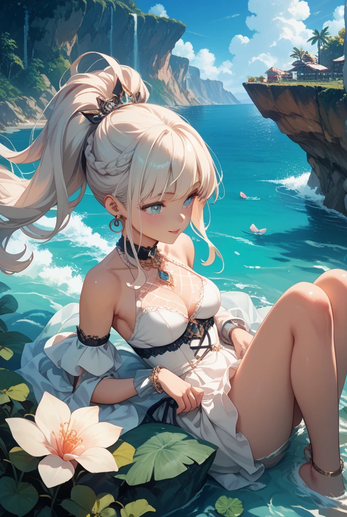 1 girl, serene expression, cat ears, mesmerizing eyes, long straight hair, flowing dress, poised posture, porcelain skin, subtle blush, crystal pendant BREAK golden hour, (edge lighting):1.2, warm tones, sun flare, solar flare, soft shadows, vibrant colors, pictorial effect, dreamy atmosphere REST scenic lake, distant mountains, willow, calm waters, reflection, sunlit clouds, tranquil atmosphere, idyllic sunset, ultra detailed, official art, unity 8k wallpaper, zentangle, mandala