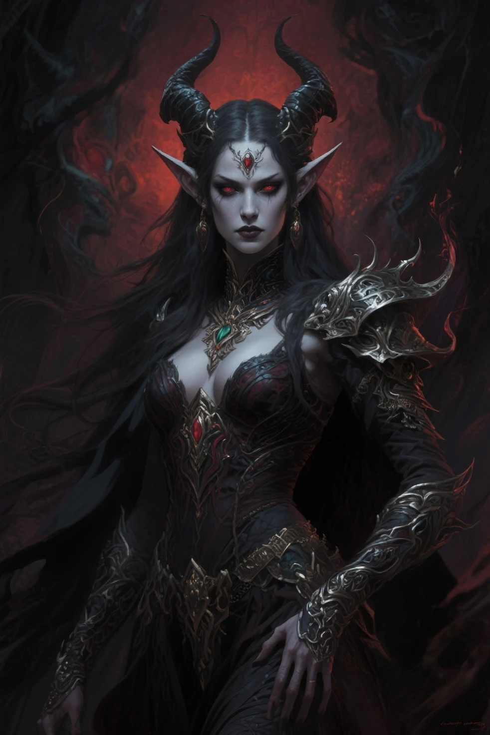 perfect photo Striga, a cursed princess who transforms into a monstrous creature at night. Her grotesque form, with elongated claws, crimson eyes, and tattered royal garb, is a stark contrast to the regal beauty she once was, extreme details, volumetric lighting, cinematic scene, full focus, 16k, UHD, HDR