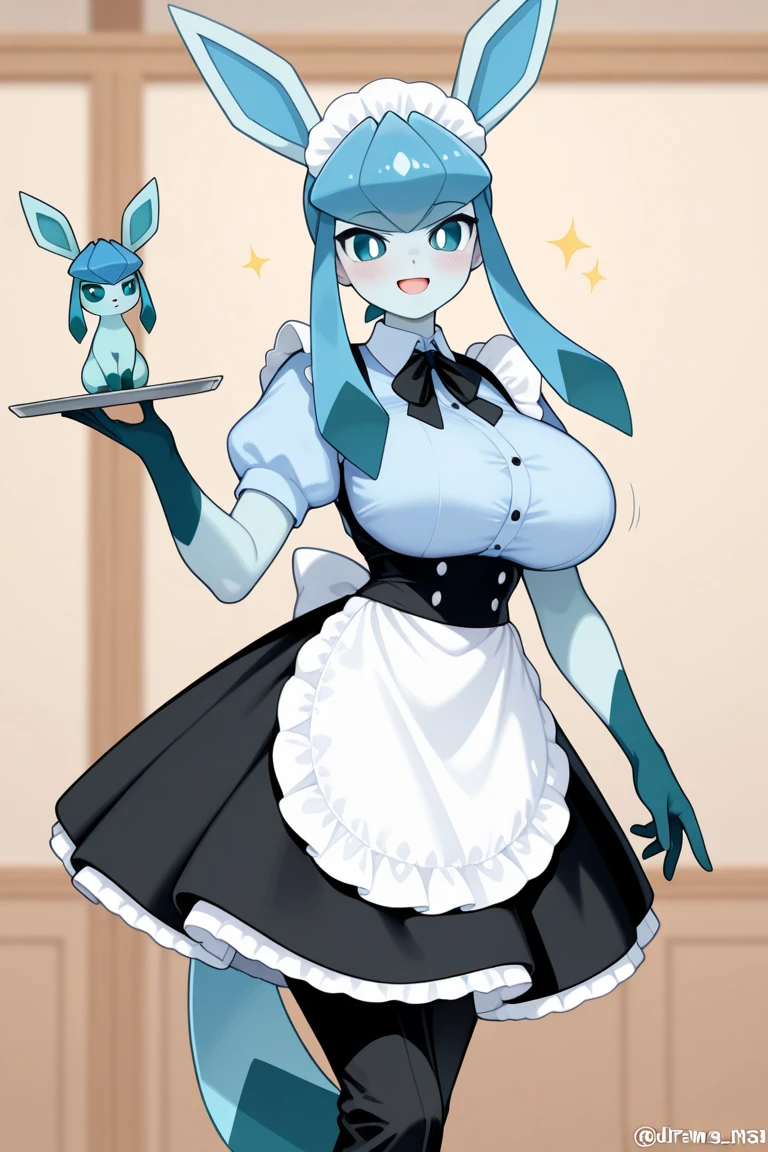Glaceon,furry,Bust 87,Waist 57,Thigh 86,Good resolution,Put your hand on your chest.,Apron set,Good light and shadow details,shade,sexy body,blushing