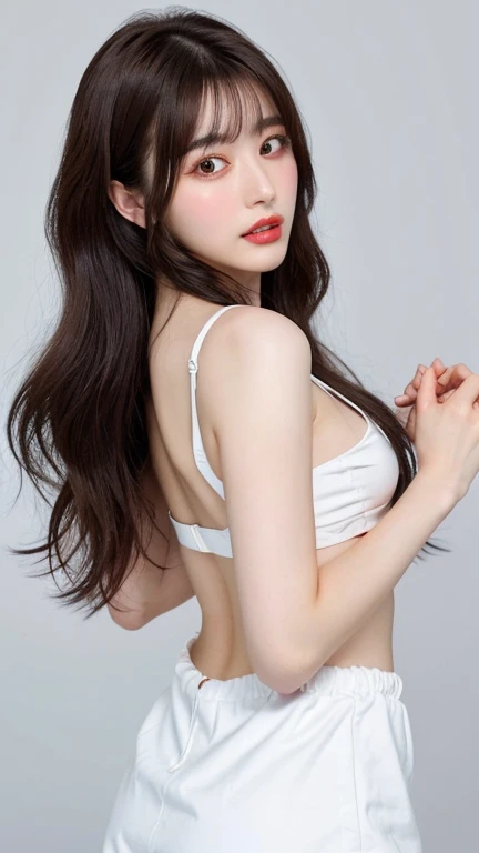 ((​masterpiece、top-quality))、dark eye-shadow makeup around her eyes、Dark mascara、thicc body、top-quality、超A high resolution、model shoot tyle、(the Extremely Detailed CG Unity 8K Wallpapers)、full-shot body photo of the most beautiful artwork in the world、looking at the viewers、 petite body type, detailed skin textures, pale-skinned, flat breast,small tits、tiny chest、 (Skinny and fitting body:1.3), thighs gap, Detailed brown hair、A smile、18year old、Slender system、swim wears、maikurobikini、T back、Toned buttocks、（Butt cheeks、buttocks focus）、skinny  body、Delicate body、Panties that bite into,Realistic glowing skin、Slim waist、Captivating、A smile、Sticking out the buttocks、perfectly proportions、Standing on all fours looking back at the camera、Bowing your back and spreading your buttocks、The crotch manstle is visible、showing butt without pubic hair、Take photos from behind