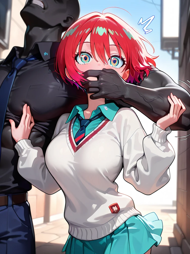 1boy, Male terrorist, modern terrorist, black clothes, black balaclava, sex, 1girl, pink hair girl, girl without