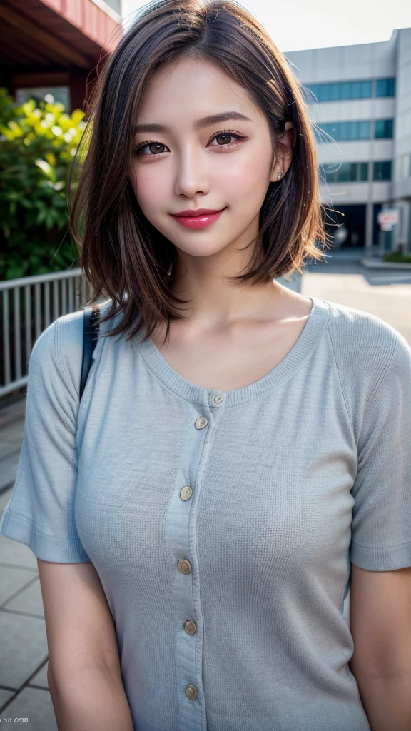 best quality, (mature:1.3),perfect face, beautiful face,western, sharp focus,
solo,beautiful woman,sexy,shiny skin,Navy blouse, beige shorts,
soft light,cinematic lighting,
sunny, dusk, outdoor,depth of field,