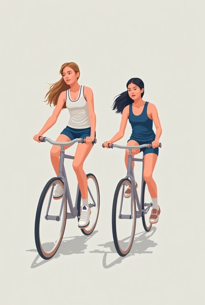 A cute woman(bike shorts, white sweat soaked sheer shirt, sweaty) is riding a bicycle through downtown. people sop and stare. cars pull over