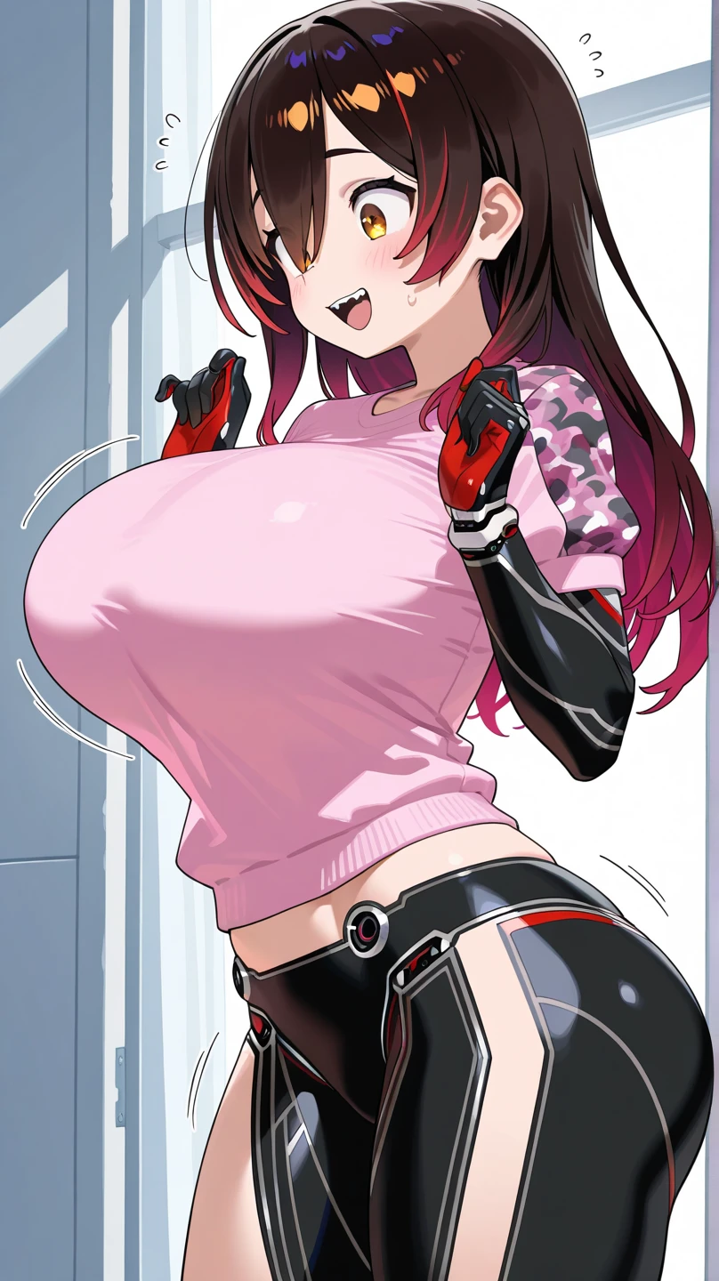 (masterpiece, best quality, ultra-detailed), Erza Scarlet, red hair, long hair, sidelocks, huge breasts, looking at viewer, seductive smile, biting lip, naked, large cock, futanari, large balls, urethra, penis pointed at viewer, ahegao, cumshot, milking machine, penis milking, cum milking