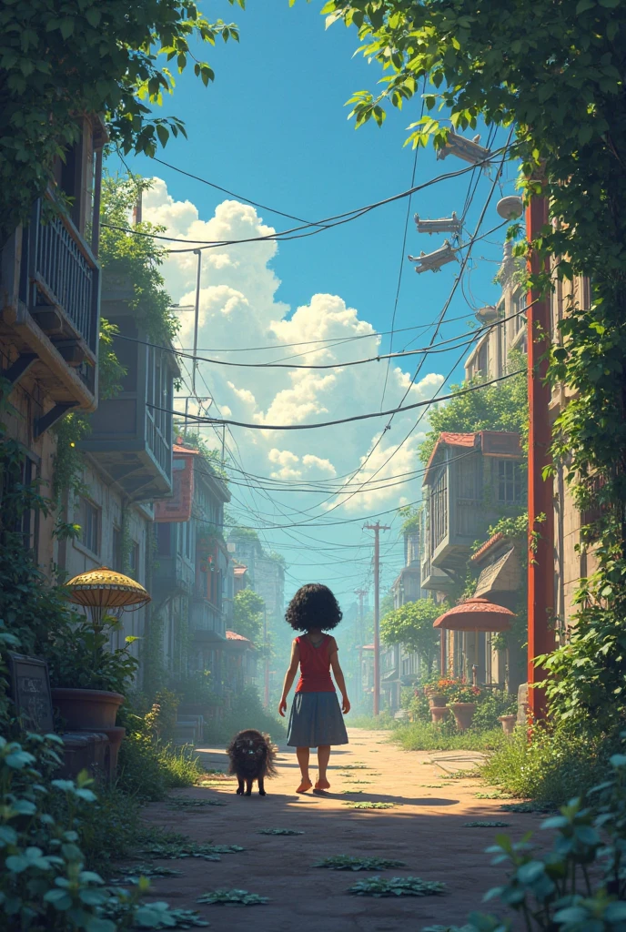a cartoon character holding a small dog on a city street, black girl, movie artwork, clean photo, ghailan!, as a pixar character, cute young man, afro hair, grace and blessing, rendered in unreal, movie promotional image, rendered image