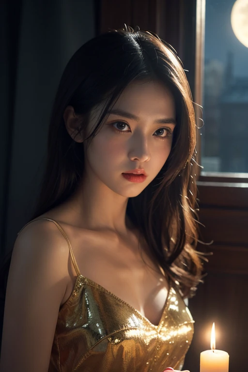 (8k, RAW photo, best quality, masterpiece:1.2), (realistic, photo-realistic:1.37),1girl, night, realistic lighting, photon mapping, radiosity, Korean Doll, tan, black dress