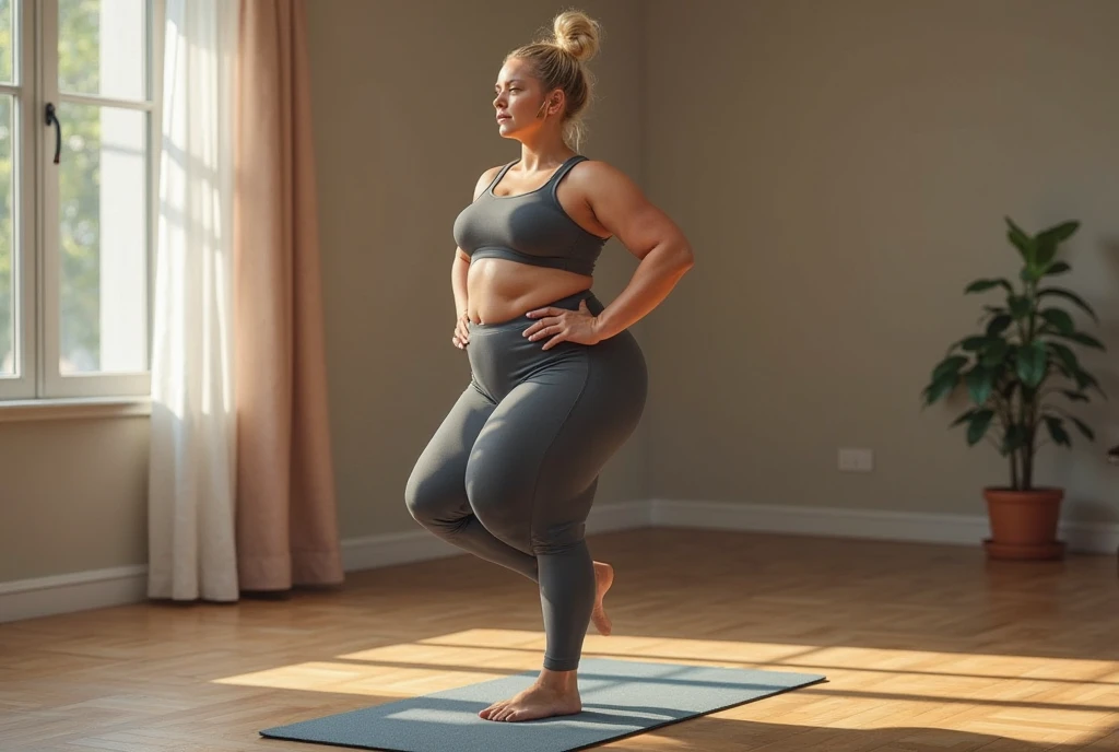 Blonde Russian girl 20 years old. Sexy woman in sports sexy clothes, sports pink top, sports blue leggings. Large breasts, curvy medium shapes and protruding buttocks, 15% fat, 3 breast size, Photo taken from the front, lens 1.4 G master 80mm. She is wearing sneakers. Two long braids. bright blue eyes. After training, sweaty tired squats, Photo taken from the front, the model looks forward half-turned, pink sneakers, High resolution image. Realistic image, empty hall on the floor gray parquet, on the right there are floor-length mirrors, in the background on the wall there is a neon purple ring with a diameter of 1.5 meters, full-length image, super detailed skin. (((best quality))), --style reality --nsfw --ar 3:2--imagine --nude-- super realistic-