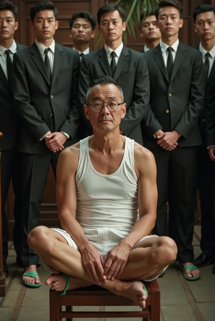Real photo style、Realistic、Cute handsome man、Idol face、、Japanese、Slim body、Mash Hair、Completely naked、Full nudity、darkness、Mirrored wall、Being surrounded by old people and being touched