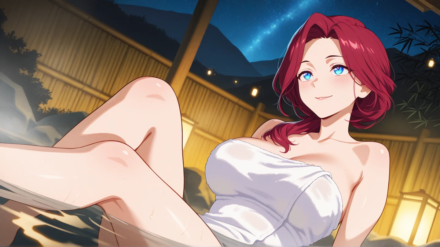 Highest quality, masterpiece , wallpaper, One beautiful girl, Highly detailed eyes and face, Beautiful attention to detail, Blue Eyes , Beautiful dark red hair , deep night, 20-year-old , Large Breasts、Nipples , Hairstyle Nuance Long , Mole on cheek , Ahegao , Ecstasy face , Climax , Sticking out tongue , Drooling from the mouth , Nakano May , sweating a lot , Costume Dress , show off your vagina , Pose to invite men , no bra no pants , Mouth very wide open , Expression of sigh , Ocean