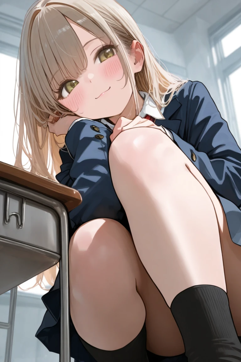(from below:1.3)、Mature Woman、skinny、Small breasts、Thin legs、Blonde、Sexy Hair, Sexy blouse、Unbutton、Pencil Skirt,(Sit with your knees upright:1.2), Indoor rest, Asahi, White light, (Tabletop:1.2), Highest quality, High resolution, unity 8k wallpaper, (Beautiful attention to detail:1.6), Highly detailed face, Perfect lighting, Highly detailed CG, (Perfect hands, Perfect Anatomy),Spread your legs wide、White sheer panties、Close ~ eyes、Open your mouth、(パンティの下部からLove juice:1.3)、Love juice、Water droplets in the crotch,Hands on panties、(Touching the groin:1.2)、Fingering pussy、Touching panties