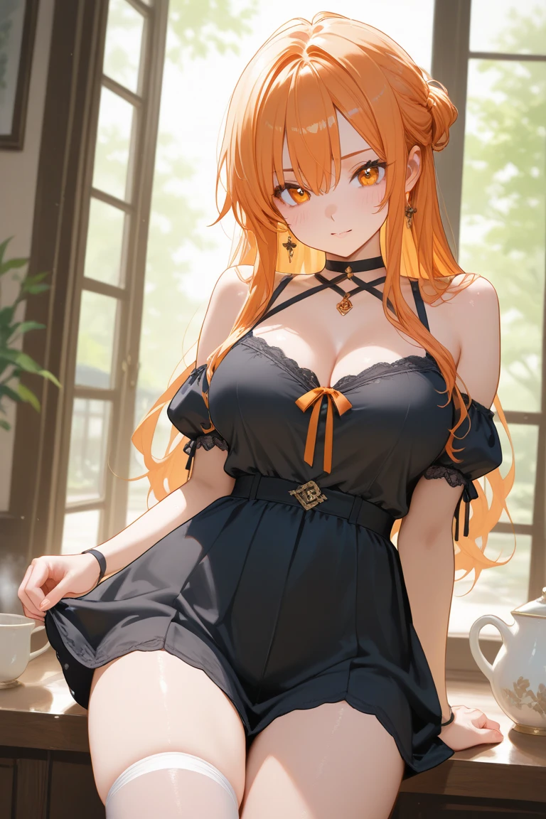 ((Marl、Horse ear headband、fake horse ears))、(lightly dressed、Valley、full body Esbian、Beautiful legs)、(Hana Midorikawa、a blond、bobhair、legs crossed、Lower breast、lowrise)、1girl in、master piece、japanaese girl、absurderes、hight resolution、ultra-detailliert、depth of fields、masterpiece、extremely details CG、3D Photography、3D background、Unity、8K、Hi-Res、top-quality、shadowy、foco nítido、pale-skinned、A detailed eye、blurry backround、dynamic ungle、Exaggeration of gloss、best super feat、a closed mouth、Look at viewers、cute smile face、Red cheeks、Beautiful woman painting originally written by Akira Hiramoto'Draw a picture、superclear