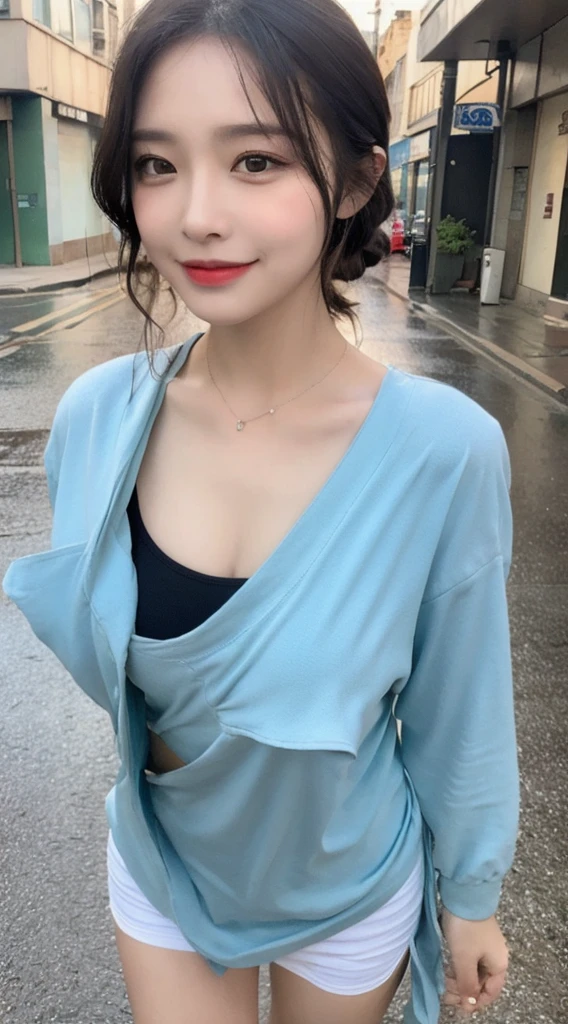 ((Best quality, 8K, Masterpiece :1.3)), Photorealsitic,1girll, with a good figure, Long legs,The upper part of the body, (long whitr hair, mediuml breasts:1.2), Clothes random, Super detailed face, A detailed eye, 二重まぶた,ssmile,(At the concert site:1.3),Random color clothes,Raised sexy,Listen to songs with headphones,cleavage,Face the lens,Fans