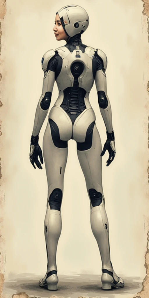 A Female robot exposes her inside mechanical organ. spread legs, nude, banzai pose. she wears no dress. Her Brown very short pigtails is tied with two big red clothespins, masterpiece, mature, android, blue eyes, full body, Height: 160cm, flushed cheeks, Uplifting, No NSFW, whole body, barefoot, archaic smile, orgasm, sweat bucket.  no panties, full body shot, floating hair, looking away. cyborg made from rung to heaven. She leans arching her back hi-res position.