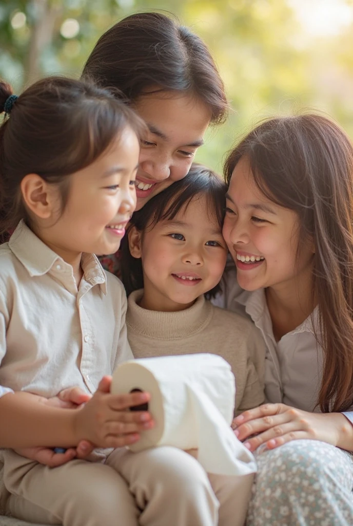 Photo of Indonesian children and Indonesian speech therapists. The therapist holds flash cards and the responds. smile. Indonesian people. 4k ultra realistic. mid shot