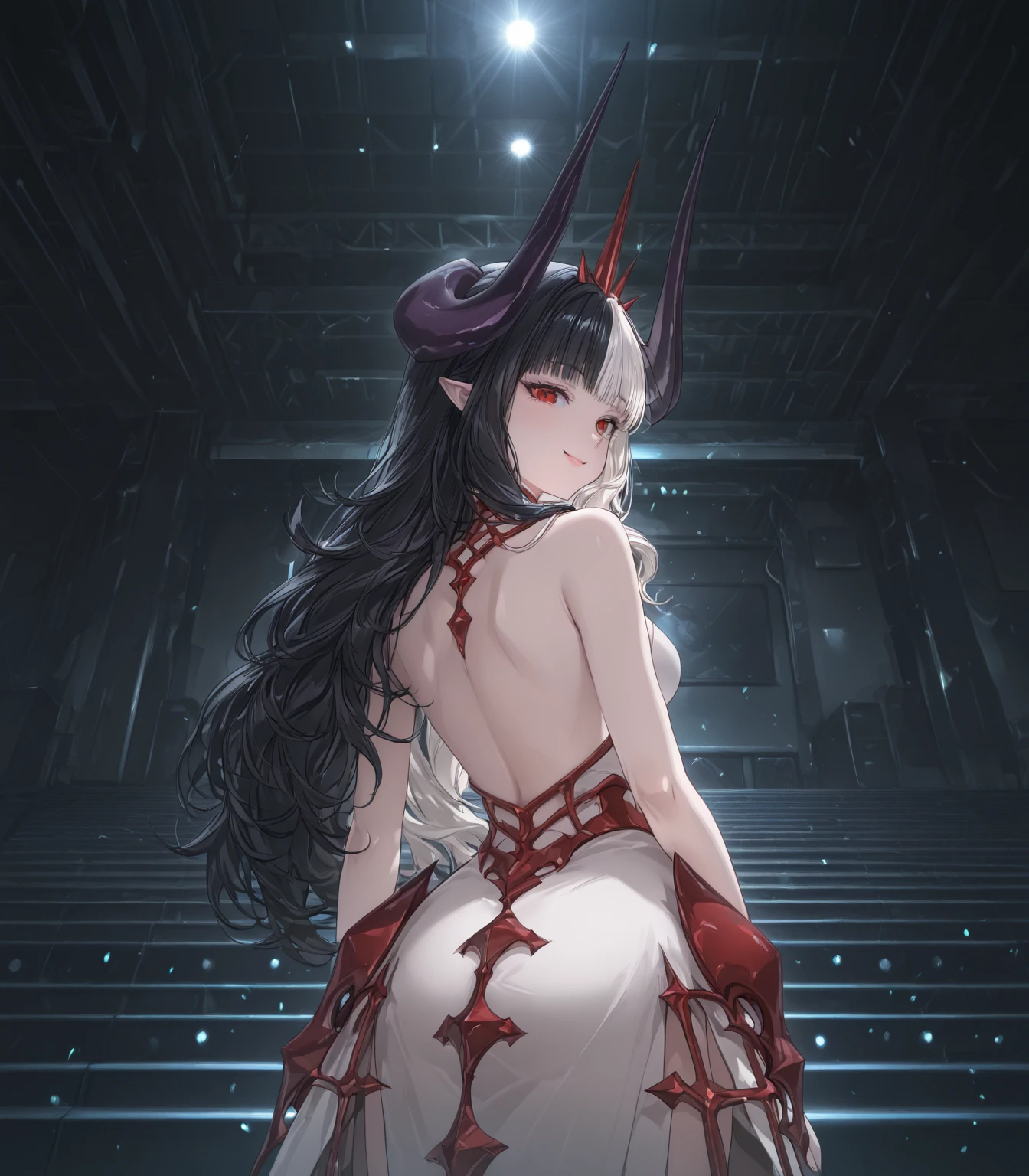 score_9, score_8_up, score_7_up, uncensored, source_anime, 1girl, <lora:spgbfDanuaXLPony:1> danuadef, horns, horn ornament, jewelry, necklace, crescent, white dress, cleavage, black gloves, fingerless gloves, bandaged arm, city, cityscape, colored pencil (medium), crown, handbag, outdoors, painting (medium), traditional media, umbrella, watercolor (medium)