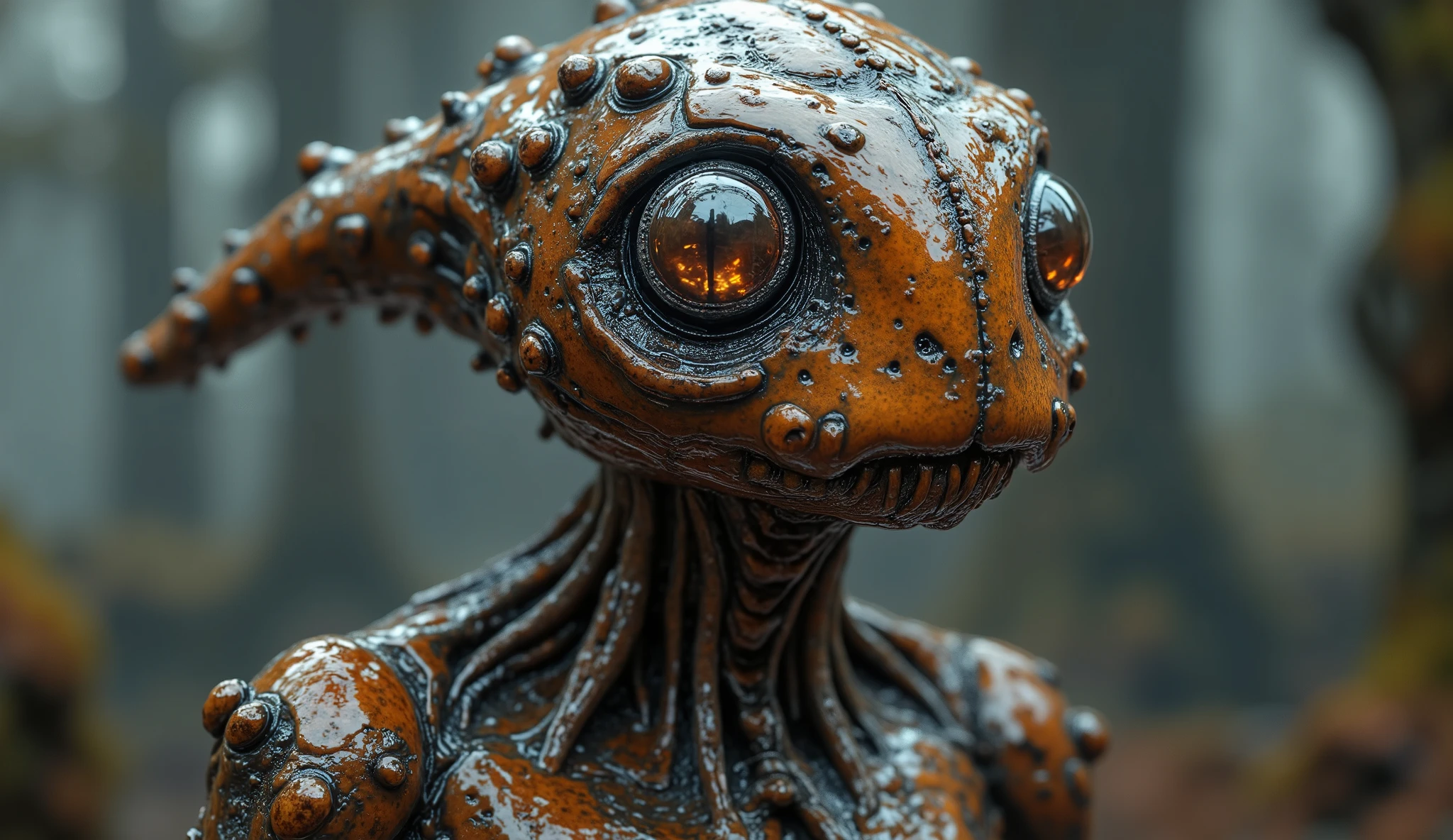 insolent puny Deep copper, Silent Hill,Olivine littl girl,semi  Motaro,,germany space port,A charming and fascinating glows from the inside with other worldly forms that blend the best aspects of the monster human form and the innocent charm of a precocious , once pretty,old medieval transparent lingerie, (best quality: 1.4), (masterpiece: 1.2), detailed, complex,classic medieval wear, high resolution, iridescent colors, texture, complex, gorgeous, highly detailed, (Professional photography, extremely detailed corroed ,Tim Burton, Dale Chihuly, Bruce Zheng, extremely detailed, high detailed eyes,16k resolution,RAW,retina, Nikon Z9,Nicola Samori, Sergey Zabelin,Aerith Gainsborough,foggy fairy's village, horror movie, cinematic look, y aesthetic, ultra detailed, photorealistic, masterpiece, translucent to pale transparent skin , featuring like organic textures, scaly epidermis, uncanny compound eyes , dewy skin glistening with moisture, bulky forms looming in a sterile laboratory setting, silky-smooth eyes glaring with an unsettling gaze,fracture of the Earth silo