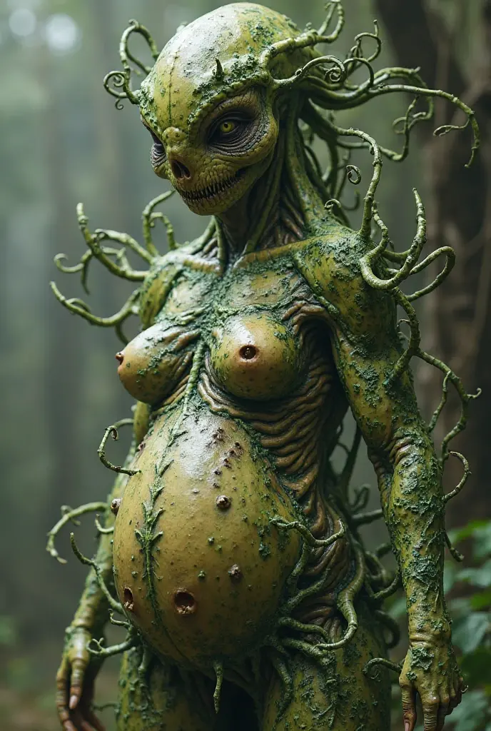 photo of evil hag Baba_Yaga_-_the_hag, giant woman, vagina, tall, and hungry, standing near camp fire <lora:Baba_Yaga_-_the_hag:0.6> swamp hag, night, scary, tall, black haired crone with bright light, muscular skeletal ripped green skinned body, black haired crone with (huge saggy breasts), yellow green glowing eyes, huge saggy breast, baba yaga, swamp hag, wvil witch, deals with the devil, blood, fire, red rim lights, nasty, gross, wets, slime, ooze, woman nsfwEM , by dnd
