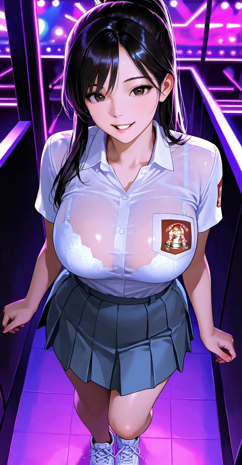{{{nsfw:1.5}}},{{{breast grab:1.5}}},{{{breast milk:1.5}}},(a cute girl), ((top gravure idol, 22 years old):1.1), ((shiny brown french twist hair):1.1),((open mouth, smile ,looking at viewer):1.1), ((school uniform, shirt lift, beautiful pink pleated medium length skirt, school bag, lacy bra and panties):1.2),((black thigh highs):1.1),((standing, skirt lifting up:1.5 ,hand on hip):1.2), (((showing panties:1.5))),red color high leg micro panties:1.3, ((she is surrounded by passengers, on crowded train):1.3) BREAK ((beautiful big breasts and big bottocks, narrow waist):1.2),(photorealistic:1.1), (detailed skin:1.2),(radiant colors:1.2), ((Best quality, 4k, Masterpiece, UHD):1.2), ((sharp focus, professional cinema lighting ):1.2), ((shot from below):1.4)