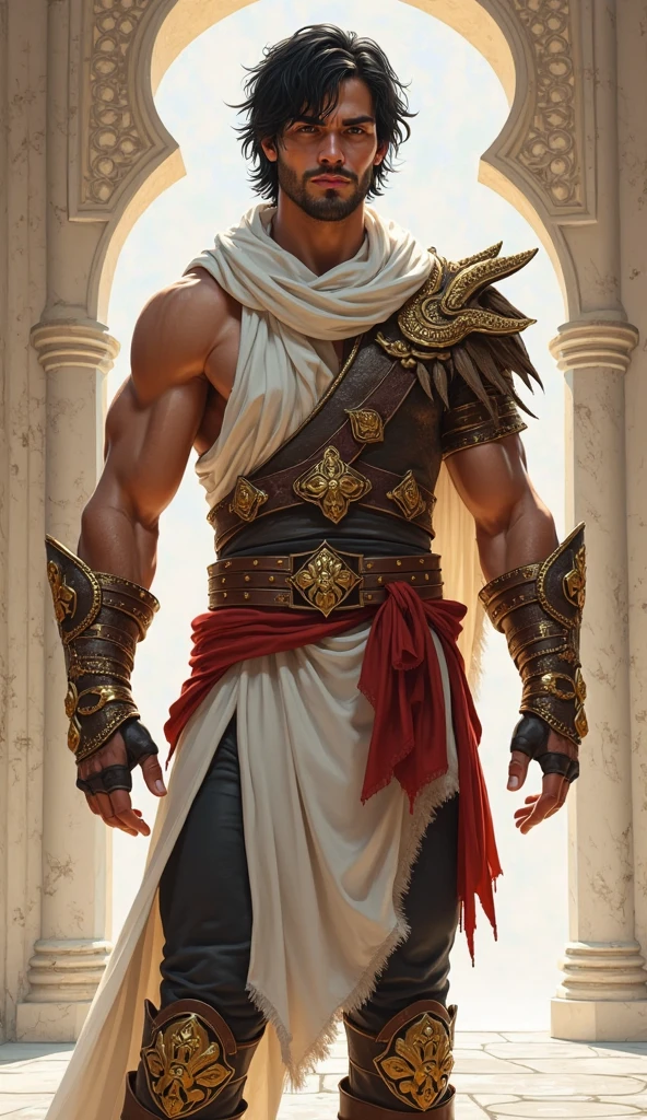 Crie sprites 2d de assets de um heroi, at various angles, he will be a mix of Hercules from Marvel Comics and Kratos from the God of War series of games, he wears a brown and red combat uniform, Coraggioso, determined, fair, but sometimes impetuous, 16K, best qualityer, fully body!