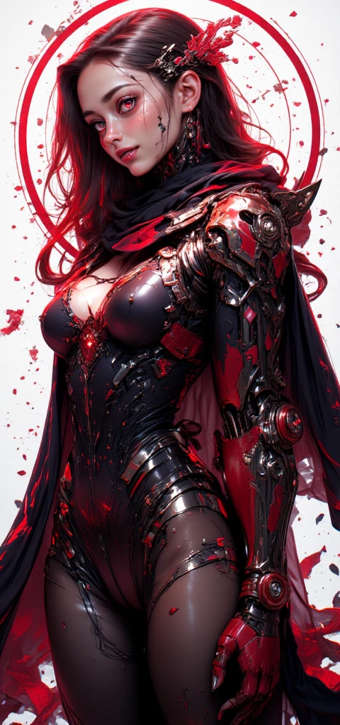 Stunning red Shiny Armored Lady: A Masterpiece in Amazing Detail Photography

By: Clint Langley, Simon Bisley

- Quality: Insanely Detailed & Intricate, Hypermaximalist
- Detail: Extremely Detailed, Finely Crafted
- Resolution: Ultra High-Resolution (16k)
- Style: Elegant, Ornate, Hyper Realistic, Super Detailed, Noir Coloration
- Mood: Serene

This masterpiece, a testament to the skills of Clint Langley and Simon Bisley, showcases a beautiful woman donning a black shiny armor with a flowing c