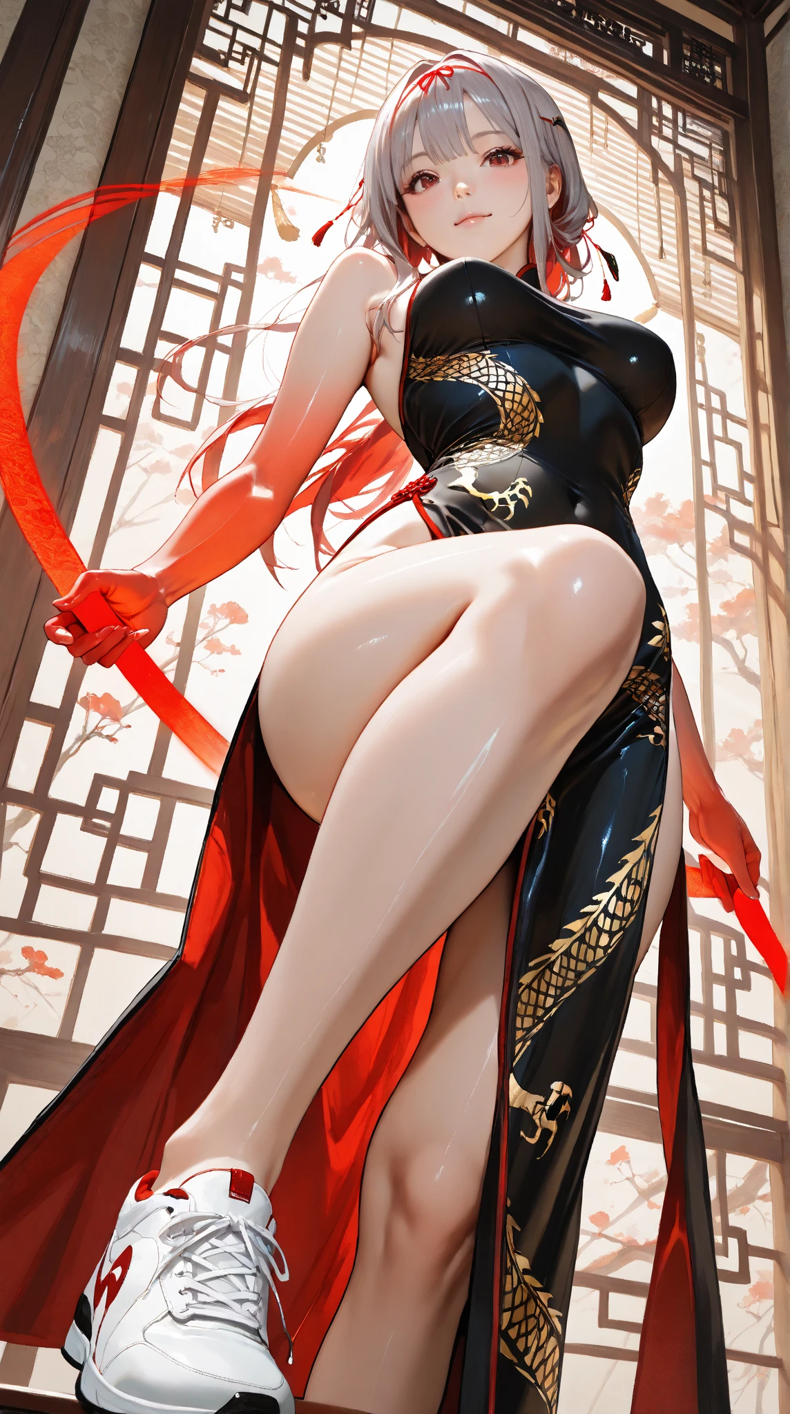 An Oriental beauty with a bony figure, long legs, and high heels, wearing sexy and revealing shoes, she a Naruto --auto --s2
