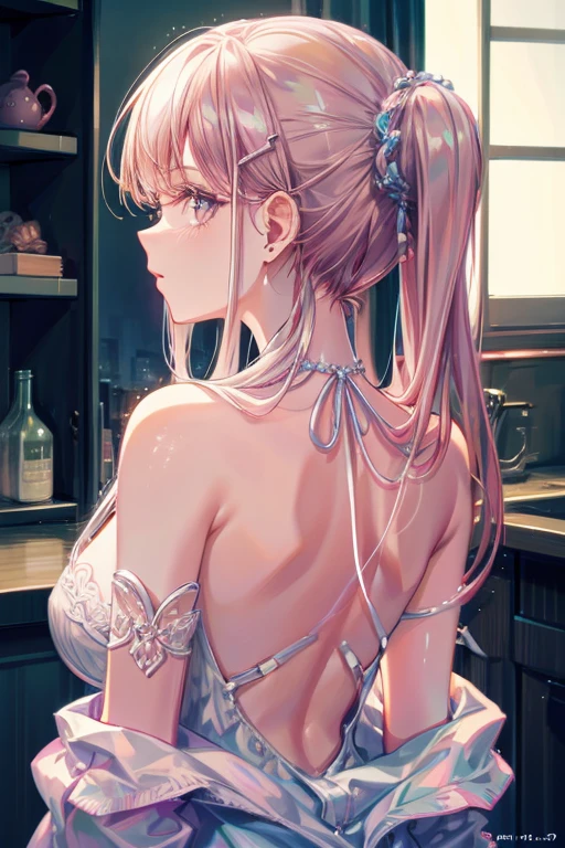 (Masterpiece, BestQuality:1.3), (ultra detailed:1.2), (hyperrealistic:1.3), (RAW photo:1.2), High detail RAW color photo, professional photograph, (Photorealistic:1.4), (realistic:1.4), (Pink Hair:1.5), professional lighting, perfect anatomy, (Big Breasts:1.2), (blush, detailed face), (cheerful Smile:1.5), Trending Hair&Trending Hairカラーをランダムに, earrings, necklace, bracelet, sexly, erotic sexly, Random sexy gravure poses, (Sexy beauty in an off-white dress、Church Background、A kind smile、Prayer-like pose、The back is boldly open: 1.3)