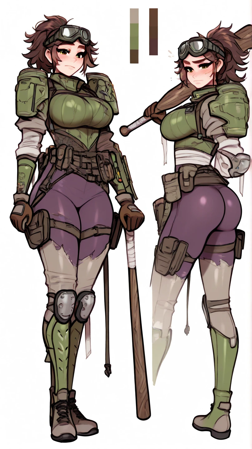 ela_(rainbow_six_siege), masterpiece, best quality,  green hair,1girl, beautiful, perfect lighting, muscular, thighs, mature female, milf, navel, abdominals, looking at the viewer (masterpiece, high quality: 1.1) witch rpg,  dark makeup, pale skin, black hood,  leg muscles, long hair, tightlack red landscape)