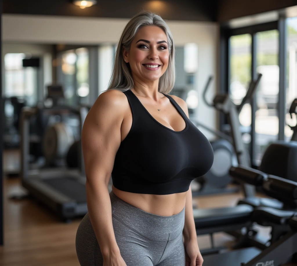 moda gorda, uma velhinha bonita, 70 anos, curvy body, vestindo uma roupa de fitness), Realista, Gordinho, intricado, hyper Realista, 8K, intricadoly detailed, cinematic, stunning Realista photography, rosto perfeitamente detalhado, altamente detalhado, vibrante, pele natural, Textura de pele real, octane rendering, cabelo branco, cara feliz, It is, decote, gym workout
