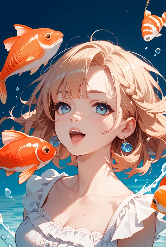 (masutepiece:1.2),(Best Quality:1.1),(Ultra-detailed:1.1),(Realistic:1.2),(Colorful:1.2),(Young girls:1.3),(Japanese:1.1),(Clothing samples:1.1),(Girls playing with goldfish scoop:1.3),(Colorful contact lenses:1.2),(FULL BODYSHOT:1.2),(Summer:1.1)