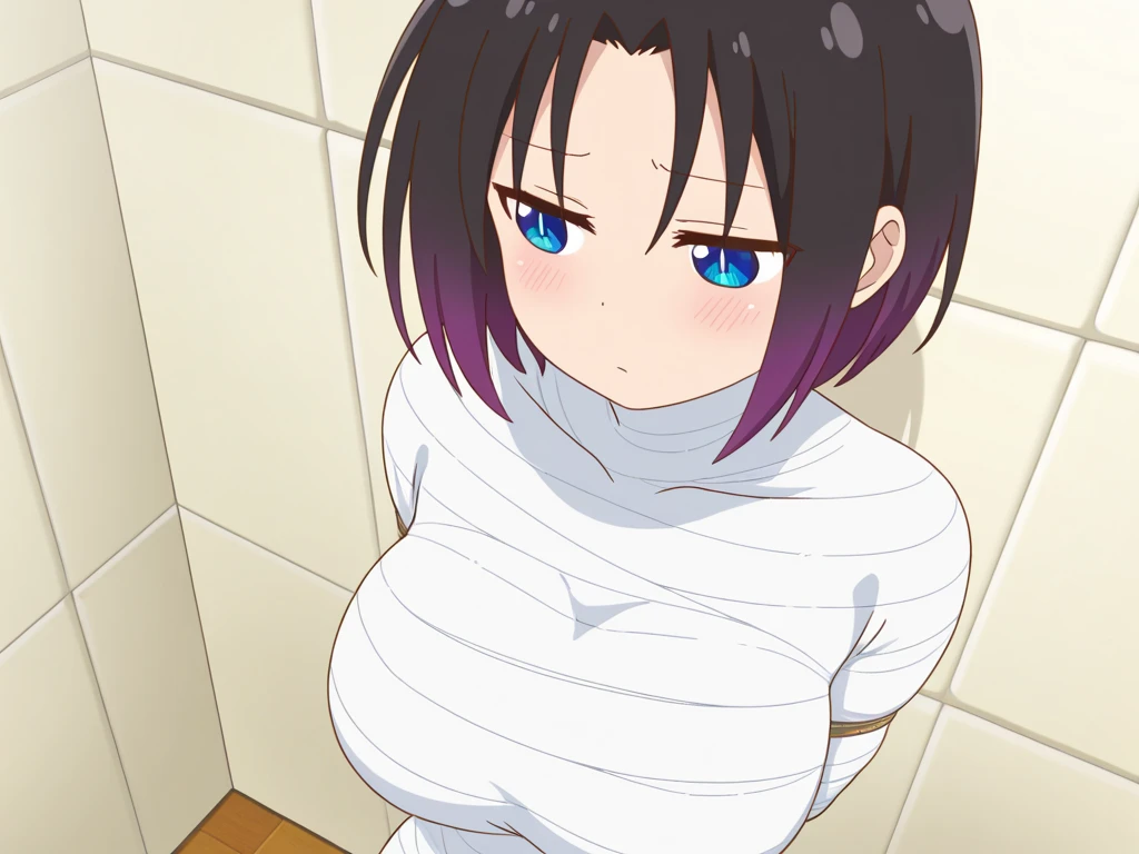 masterpiece, absurdres, 1girl, hinata\(shippuden\), solo, nude, looking at viewer, floating hair, wind, blue pants, (Best Quality), length hair, large breasts, breasts out,Bound, Bondage, (arms behind back:1.4), BDSM, tape, TAPE BONDAGE, close-up, srestrained, best anatomy, Curled up, angry face, crying, tears, shout, Upper body, blushing face, humiliation, desperate, (front), (men touching her), touching breasts, pov hand squeezing breasts
