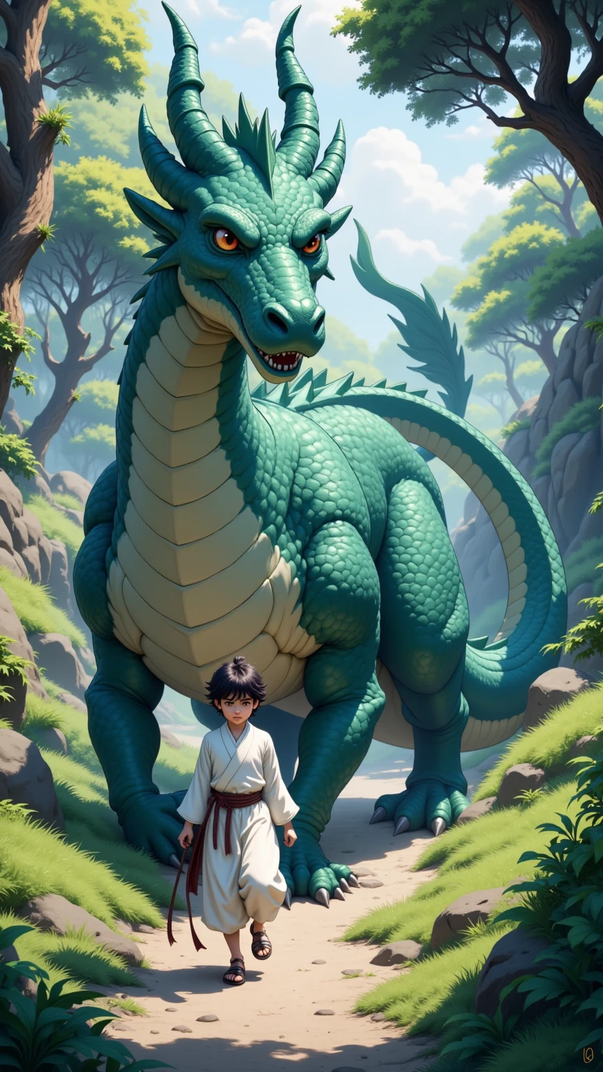 chinese dragon,earrings,jewelry,yellow eyes,plant,dragon,sharp teeth,eastern dragon,1girl,grass,teeth,male focus,leaf,open mouth,red chinese clothes,red, hanfu, <lora:æ°æ¥-é¾ä¸å°å¹´_æ°æ¥-é¾ä¸å°å¹´:0.7>