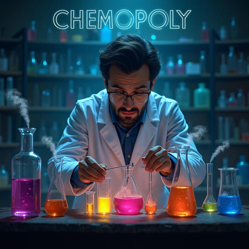 Draw a Chinese poster of making soap in a laboratory