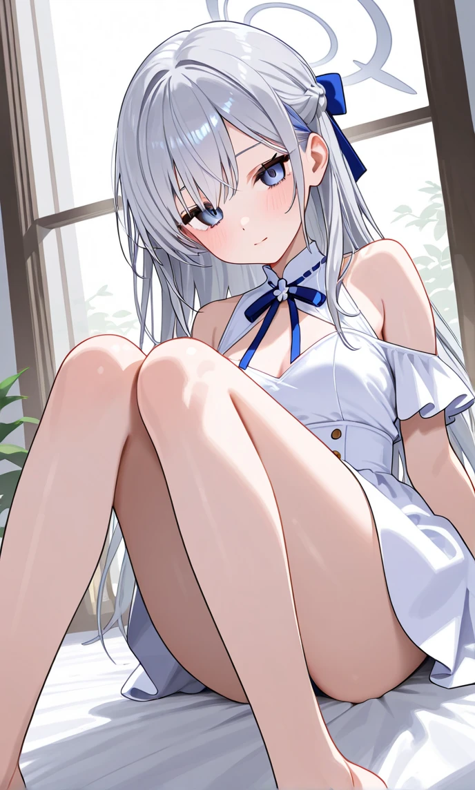 Japanese anime style,White hair,Blue Eyes,Arrow Style Headdress