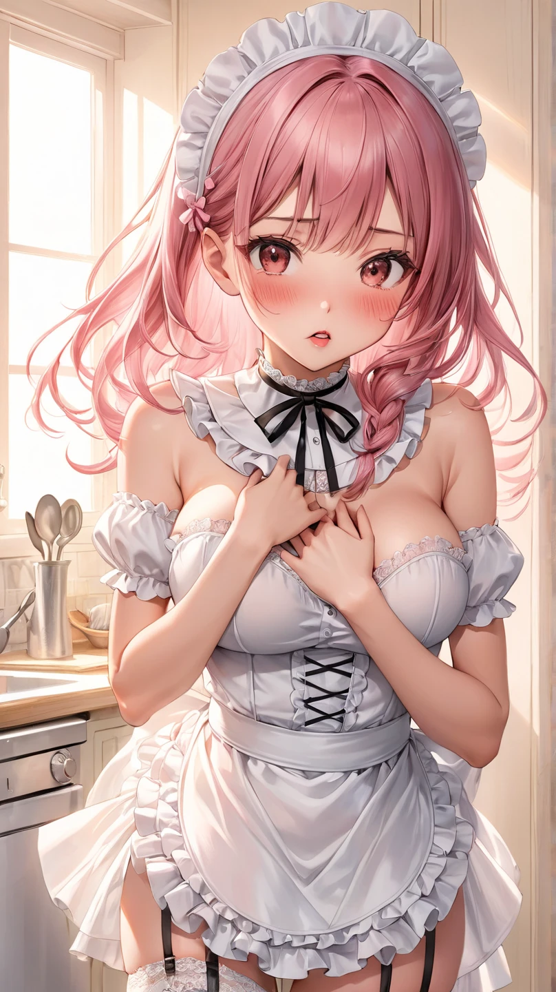 twin tails,Blush,big breasts,maid,garter belt,apron